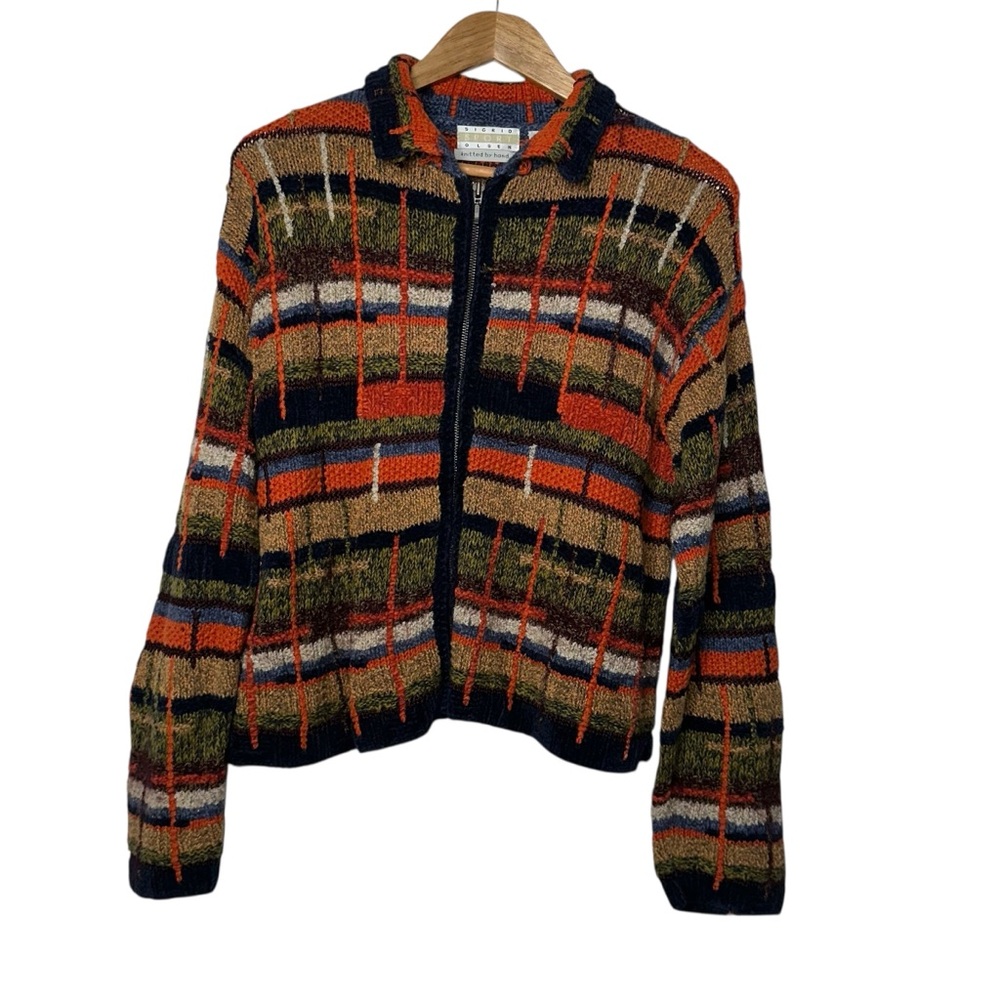 Vintage Sigrid Olsen Sport Hand Knitted Zip-Up Chunky Cardigan Sweater Size M